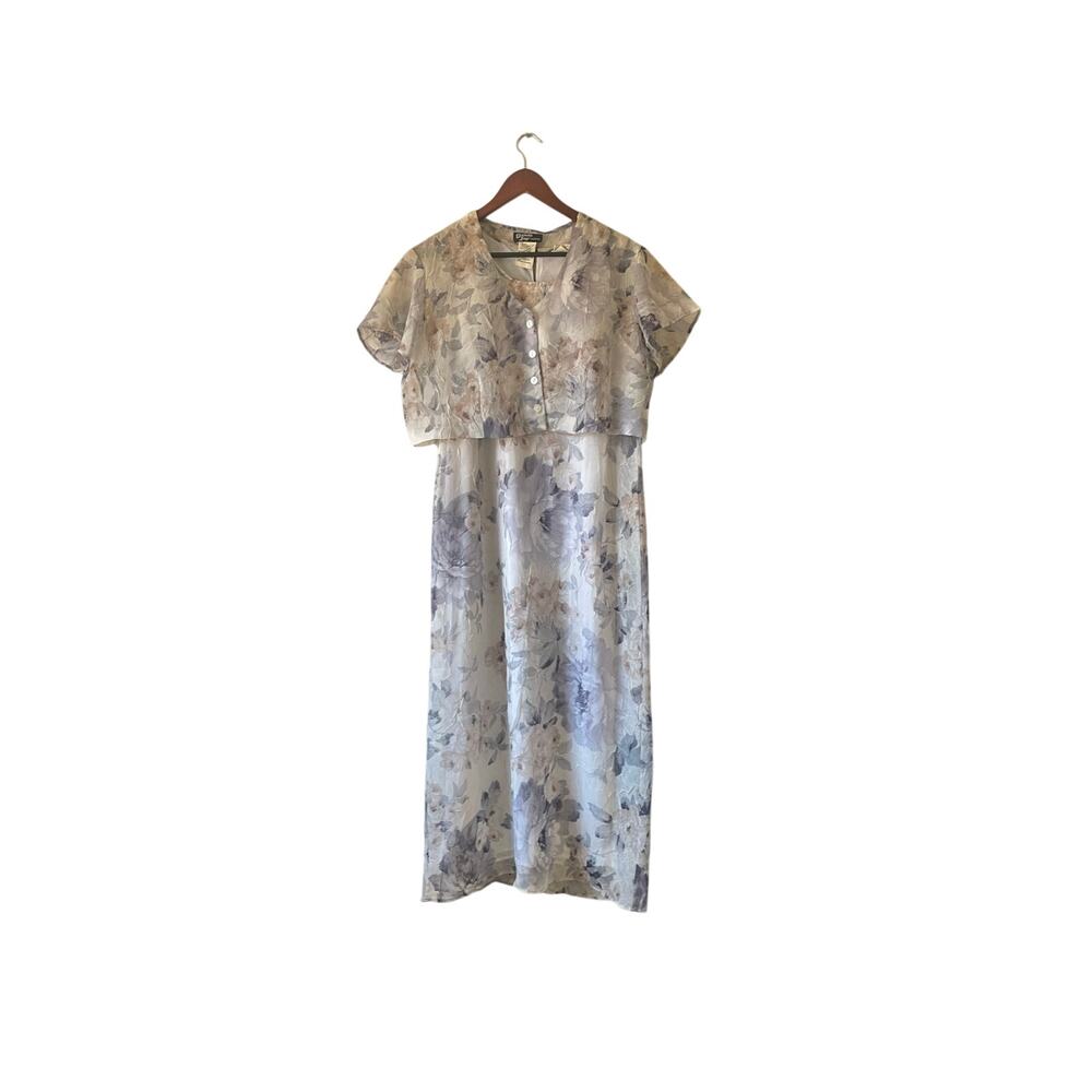 Vintage 80s/90s floral crepe maxi‎ dress fairy whimsical dress medium